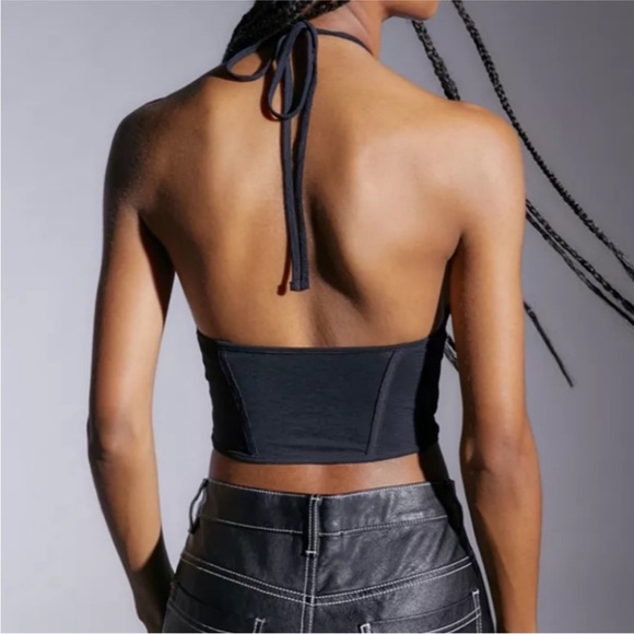 NWOT UO Colette Black Halter Crop Top - Picture 2 of 6